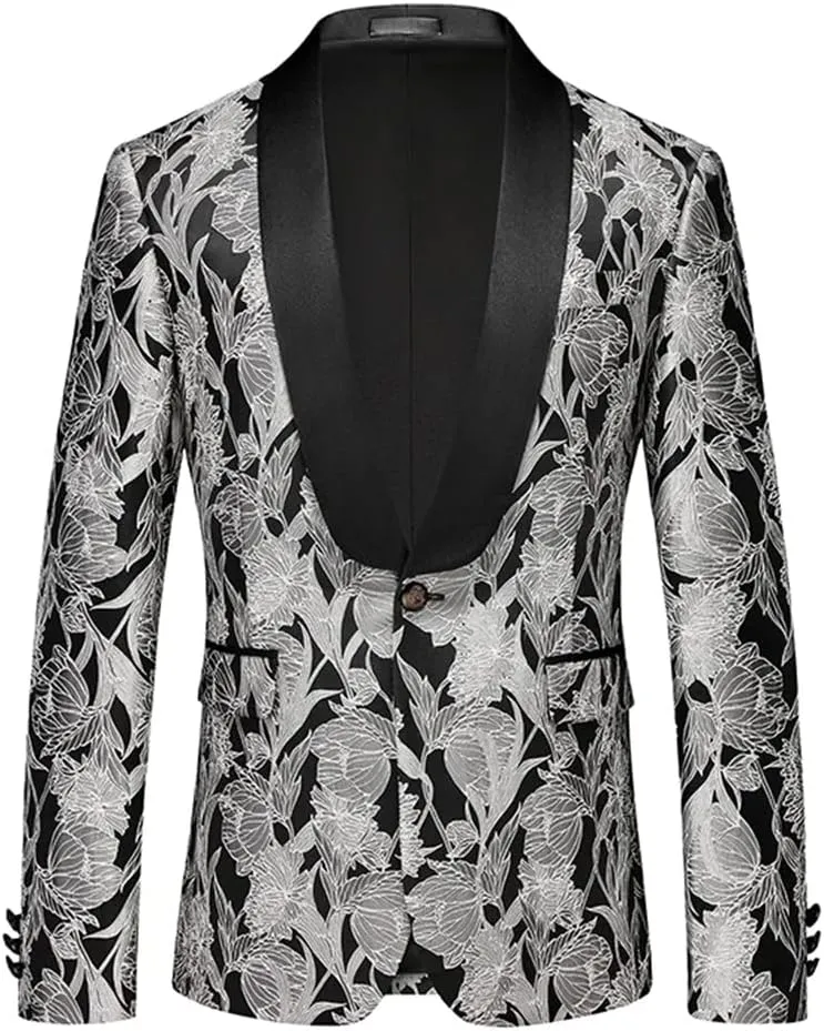 Men’S Slim Fit Banquet Suit Jacket with Single Breasted Closure Long Sleeve Casual Blazer for Dance