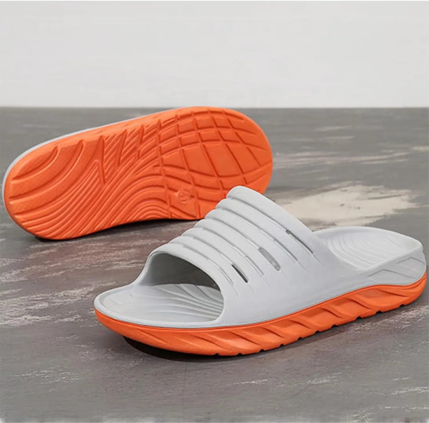 Mens Sport Recovery Sandals Plantar Fasciitis Thick Cushion Slides Sandals Lightweight Comfort Orthotic Slippers