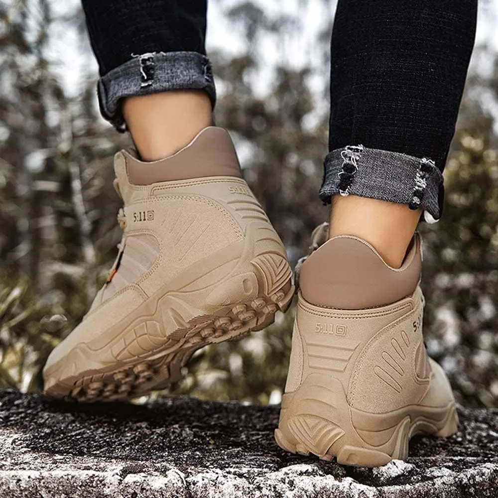 Men's Tactical Ankle Boots: Side Zipper Military Work Boots, Hook & Loop Closure