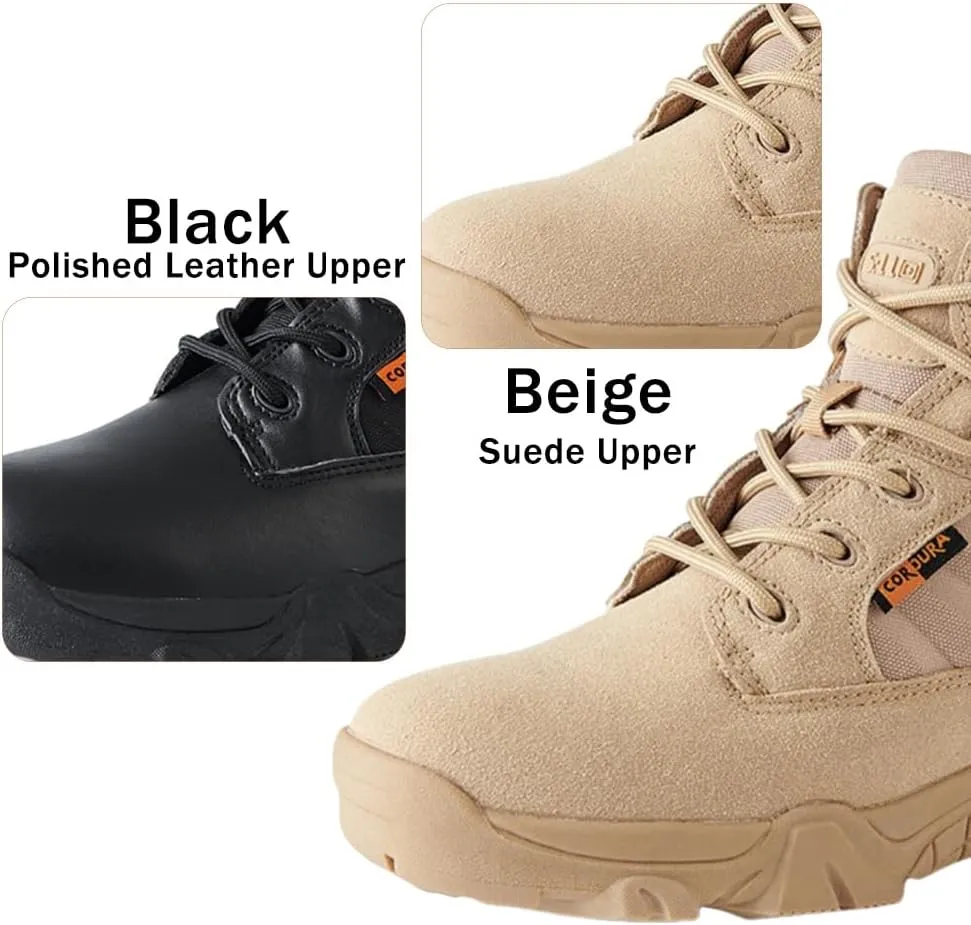 Men's Tactical Ankle Boots: Side Zipper Military Work Boots, Hook & Loop Closure