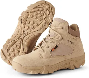 Men's Tactical Ankle Boots: Side Zipper Military Work Boots, Hook & Loop Closure