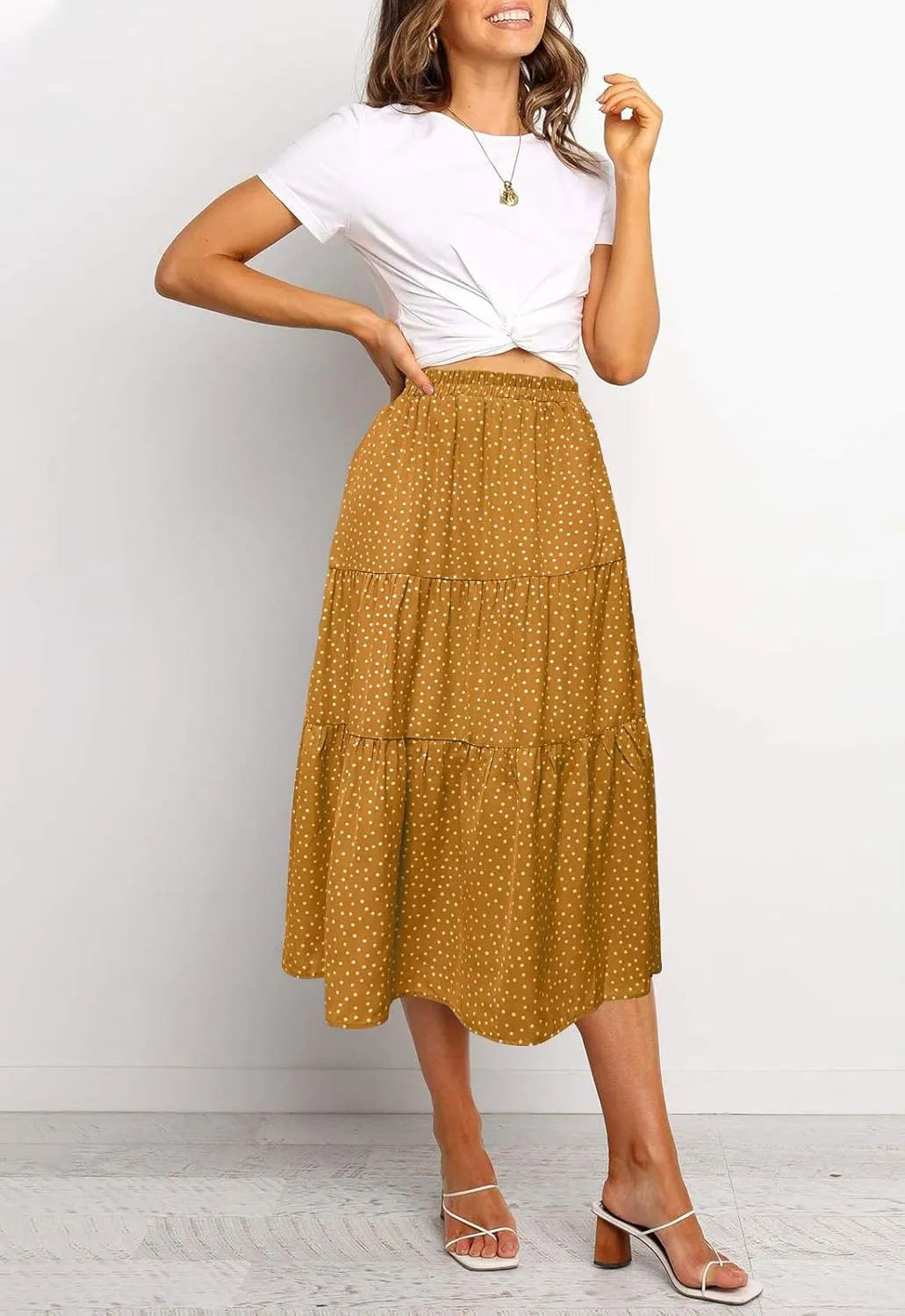 MEROKEETY Women's Boho Leopard Print Skirt Pleated A-Line Swing Midi Skirts