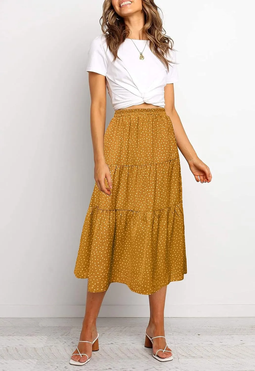 MEROKEETY Women's Boho Leopard Print Skirt Pleated A-Line Swing Midi Skirts