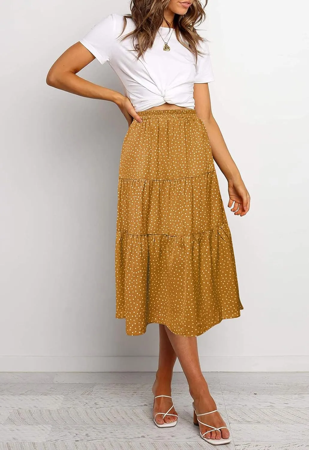 MEROKEETY Women's Boho Leopard Print Skirt Pleated A-Line Swing Midi Skirts