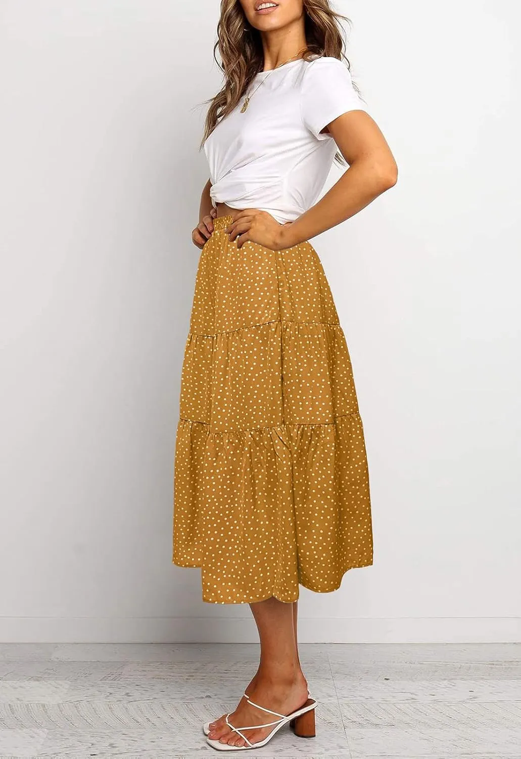 MEROKEETY Women's Boho Leopard Print Skirt Pleated A-Line Swing Midi Skirts