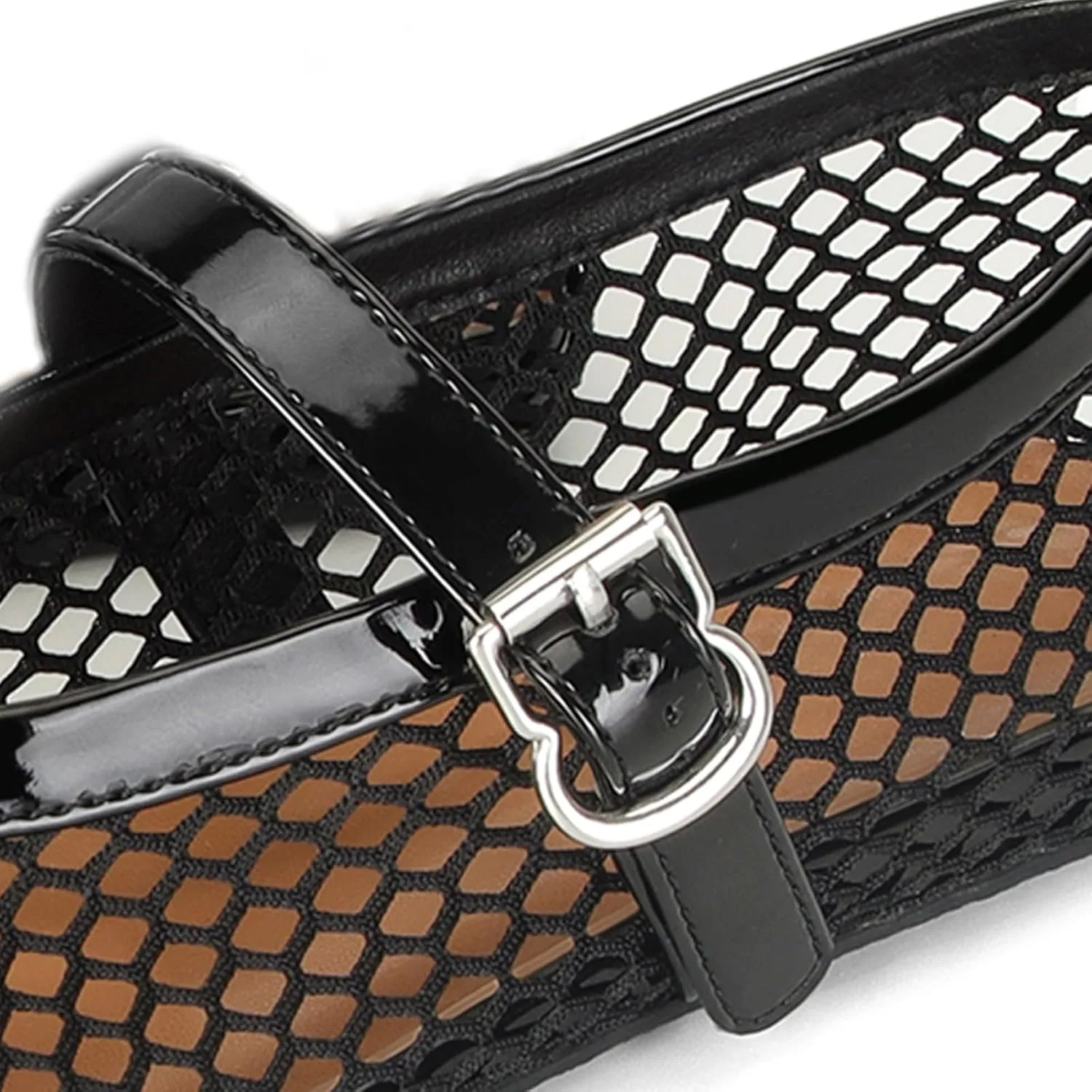 Mesh Ballet Flats for Women Buckle Strap Comfy Casual Office Fishnet Ballerina Flat Shoes