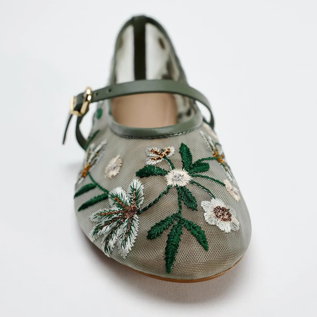 Mesh Ballet Flats for Women Embroidered Floral Mary Jane Flats Round Toe Slip On Ballerina Shoes Comfortable Casual Daily Dress Flat Shoes