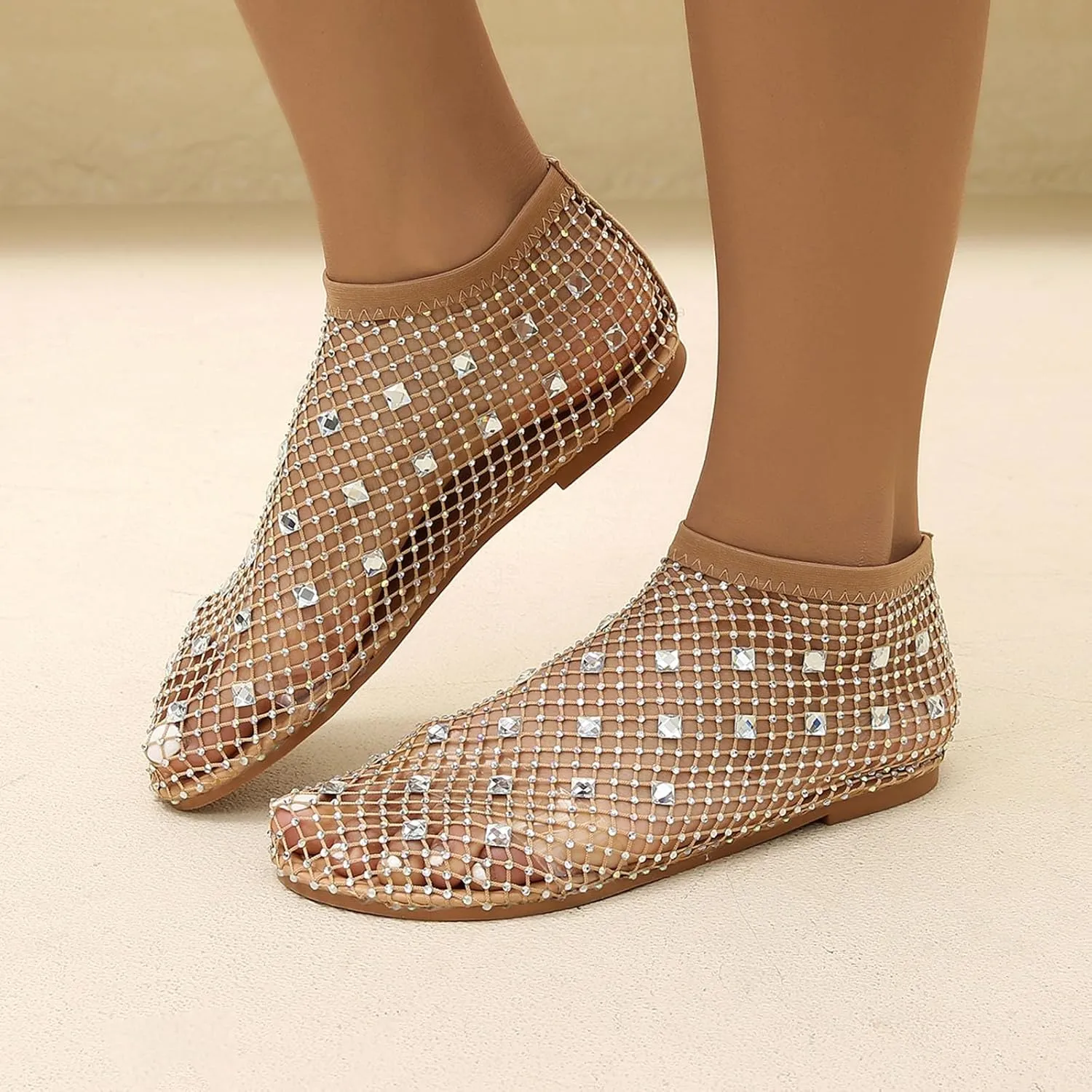 Mesh Flats for Women Comfortable Fishnet Summer Flats Slides Sandals Rhinestone Sandals for Women Dressy Boho Shoes Stiletto High Heel Casual Shoes Breathable