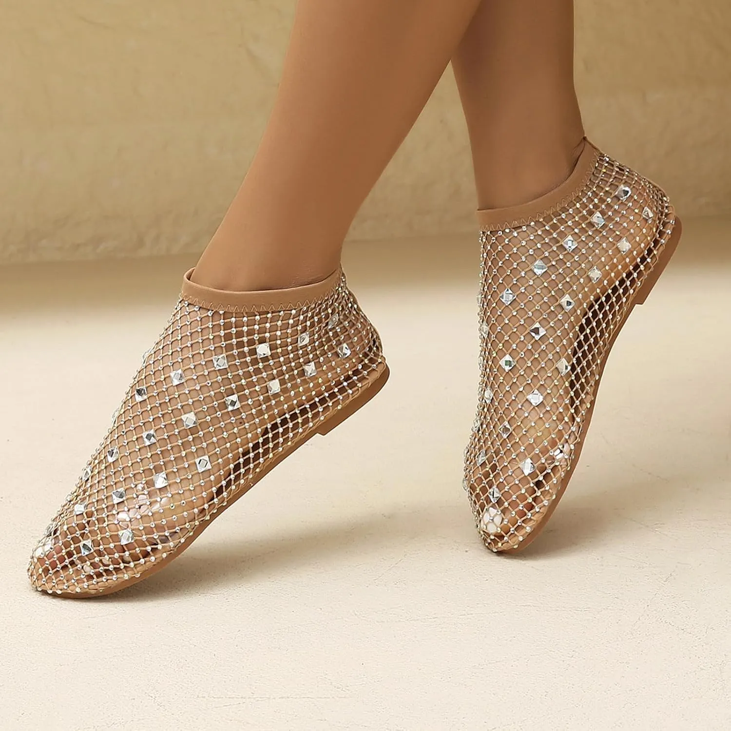 Mesh Flats for Women Comfortable Fishnet Summer Flats Slides Sandals Rhinestone Sandals for Women Dressy Boho Shoes Stiletto High Heel Casual Shoes Breathable