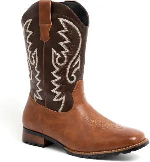 Metrocharm Men's Cowboy Western Embroidered Square Toe Boots WESTERN-03