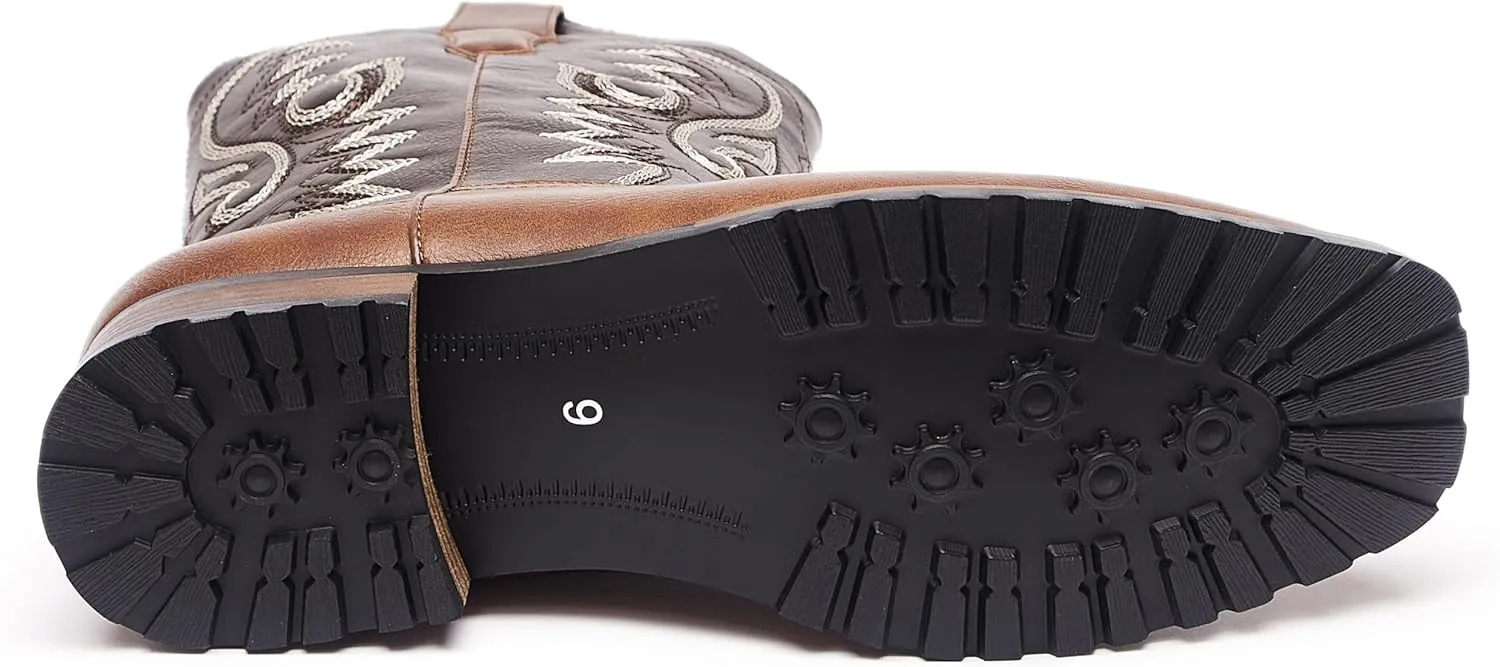 Metrocharm Men's Cowboy Western Embroidered Square Toe Boots WESTERN-03