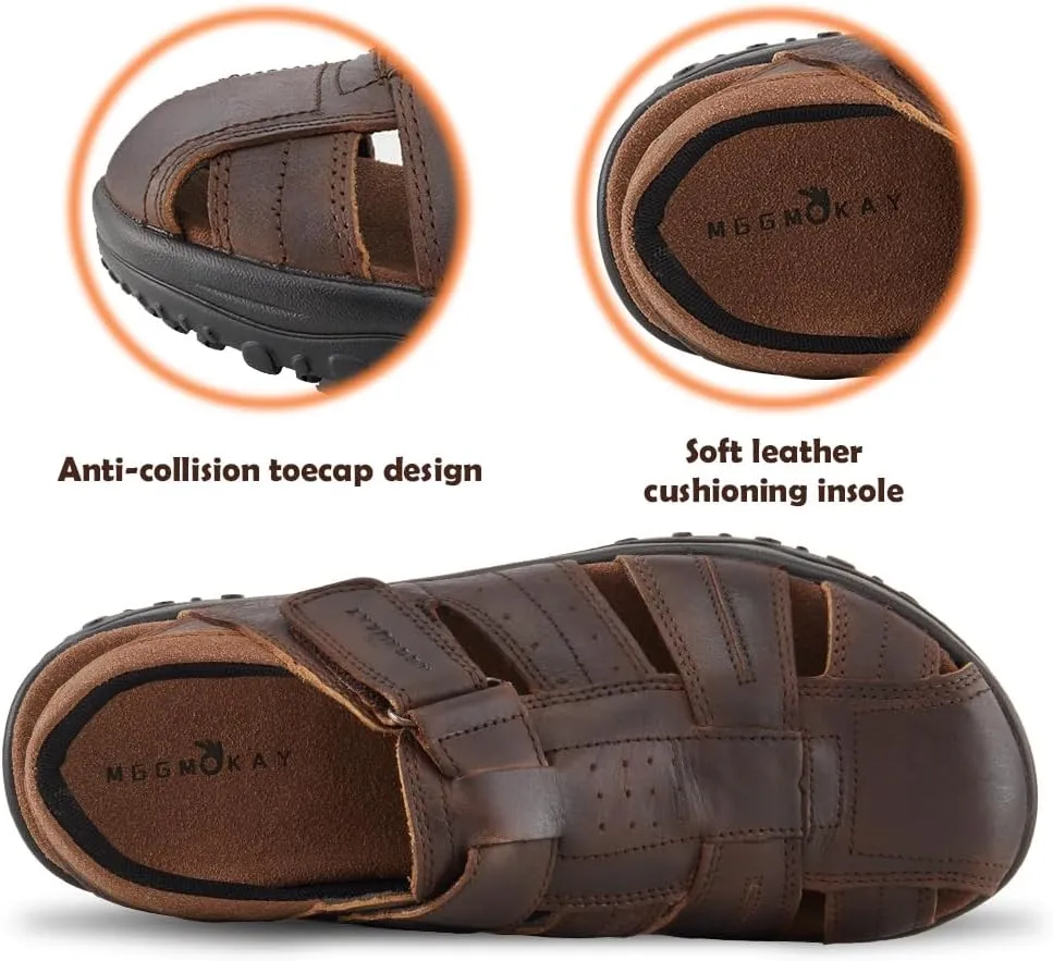 MGGMOKAY Men's Fisherman Sandals Summer Genuine Leather Breathable Outdoor Sandal Closed Toe