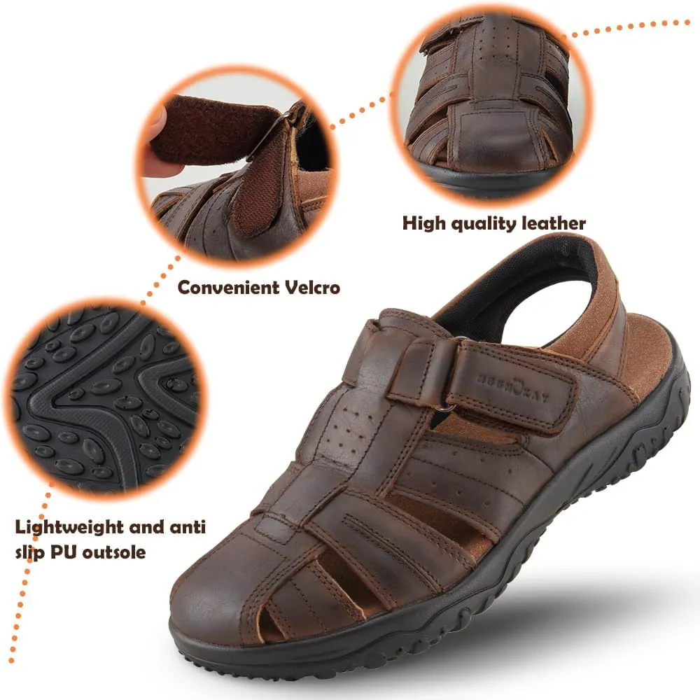 MGGMOKAY Men's Fisherman Sandals Summer Genuine Leather Breathable Outdoor Sandal Closed Toe