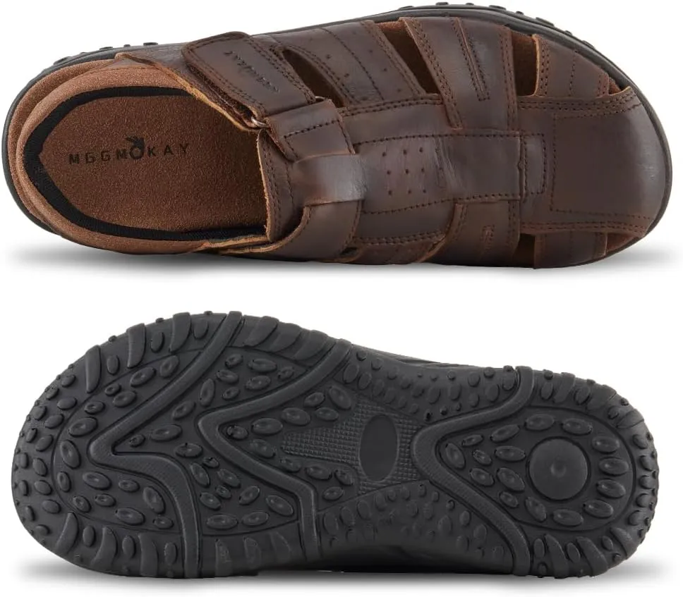 MGGMOKAY Men's Fisherman Sandals Summer Genuine Leather Breathable Outdoor Sandal Closed Toe
