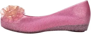 mini melissa Ultragirl Springtime Ballet Flats for Girls - Comfortable & Cute Peep Toe Jelly Flat Shoes with Flower Bows, Jelly Shoes for Kids, Glitter Pink, 1