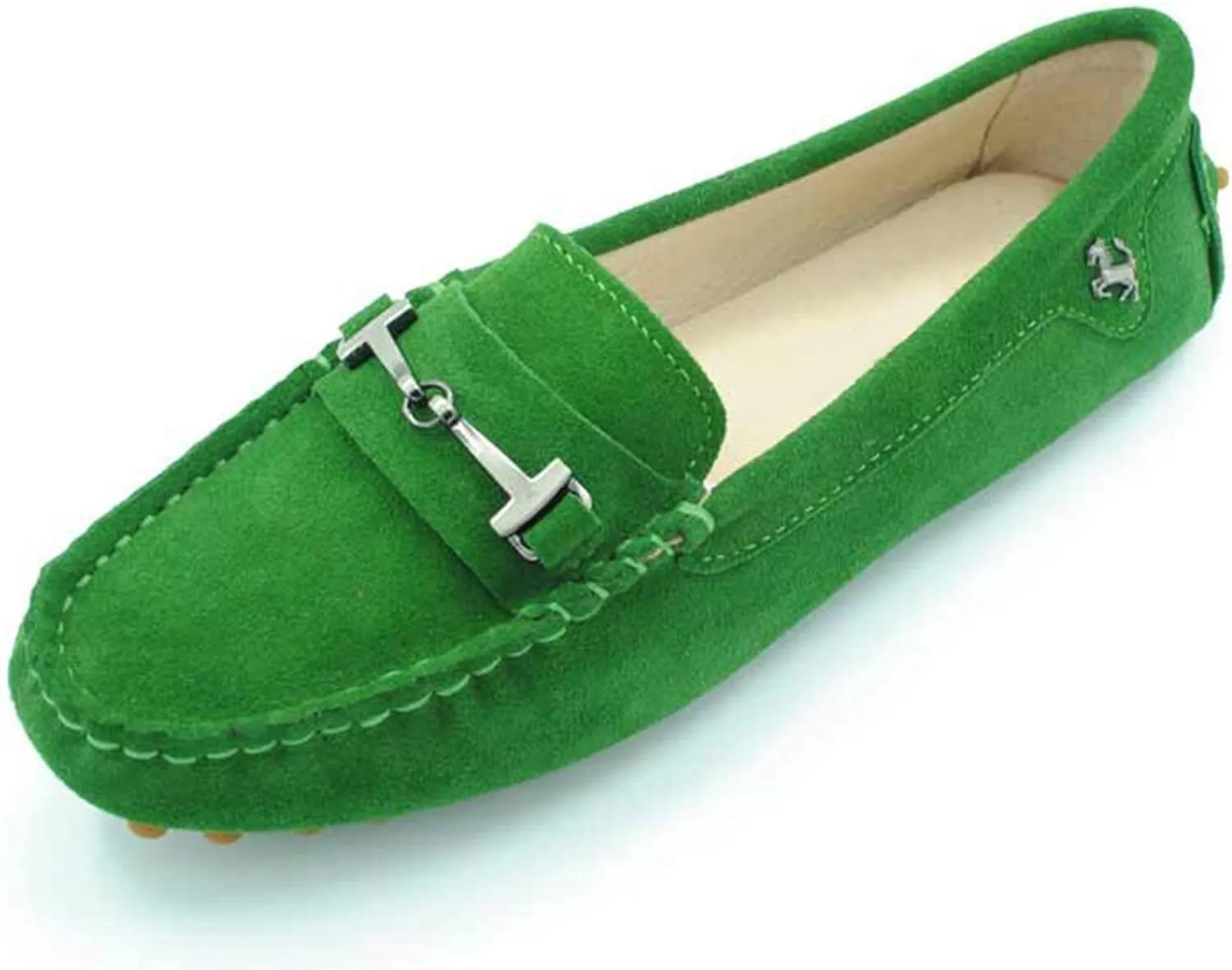 Minishion Loafers for Women Metallic Buckle Driving Shoes YB96015