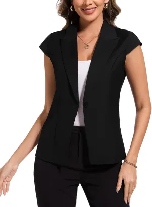 MINTLIMIT Cap Short Sleeve Blazers for Women Dressy Casual Lightweight Button Front Jacket Notch Lapel Work Office Blazer