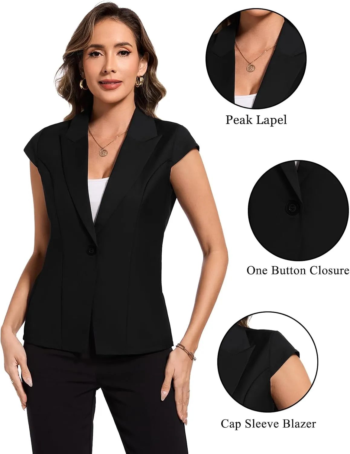MINTLIMIT Cap Short Sleeve Blazers for Women Dressy Casual Lightweight Button Front Jacket Notch Lapel Work Office Blazer