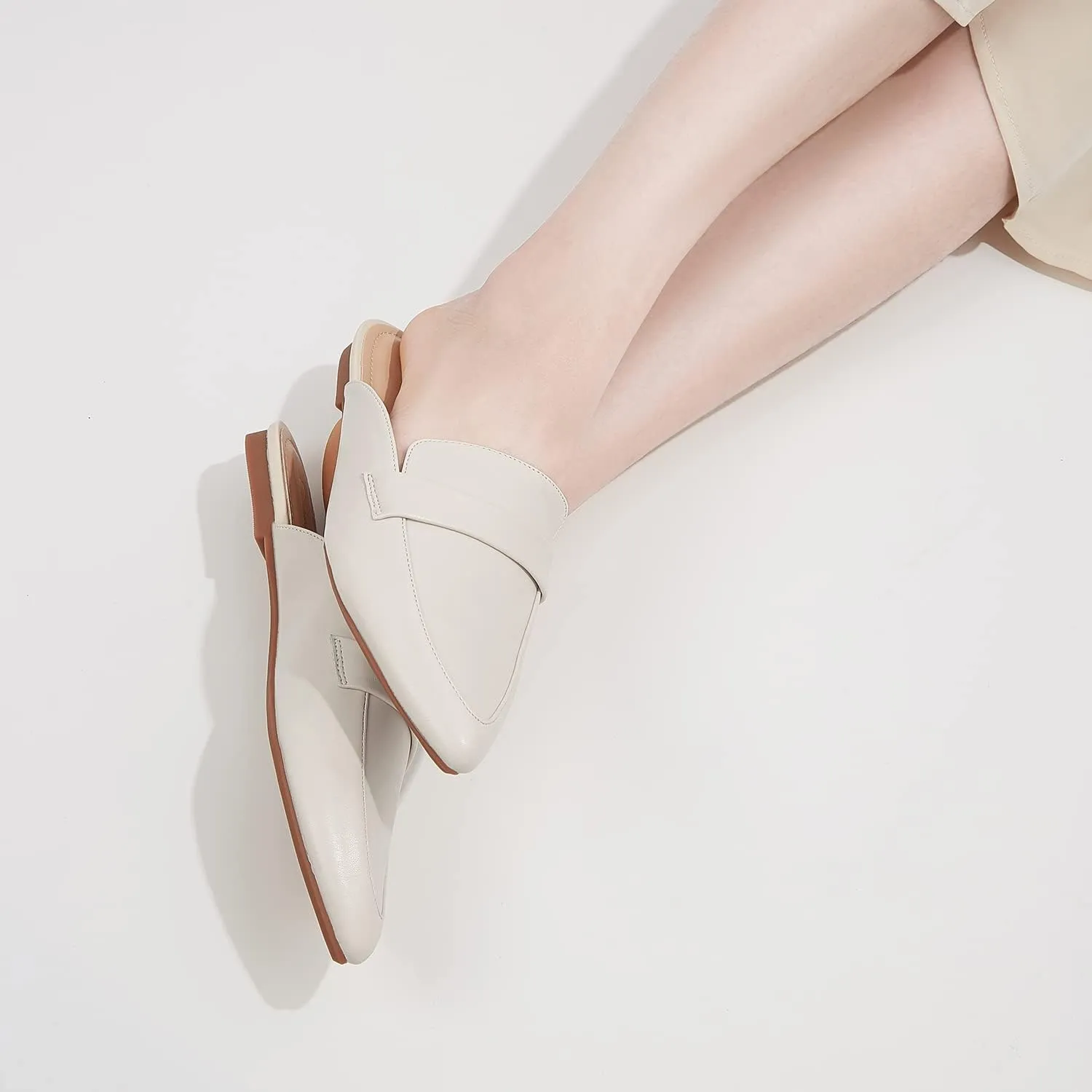 Mules for Women Flats Pointed Toe Slip On Mules Comfortable Loafer Shoes