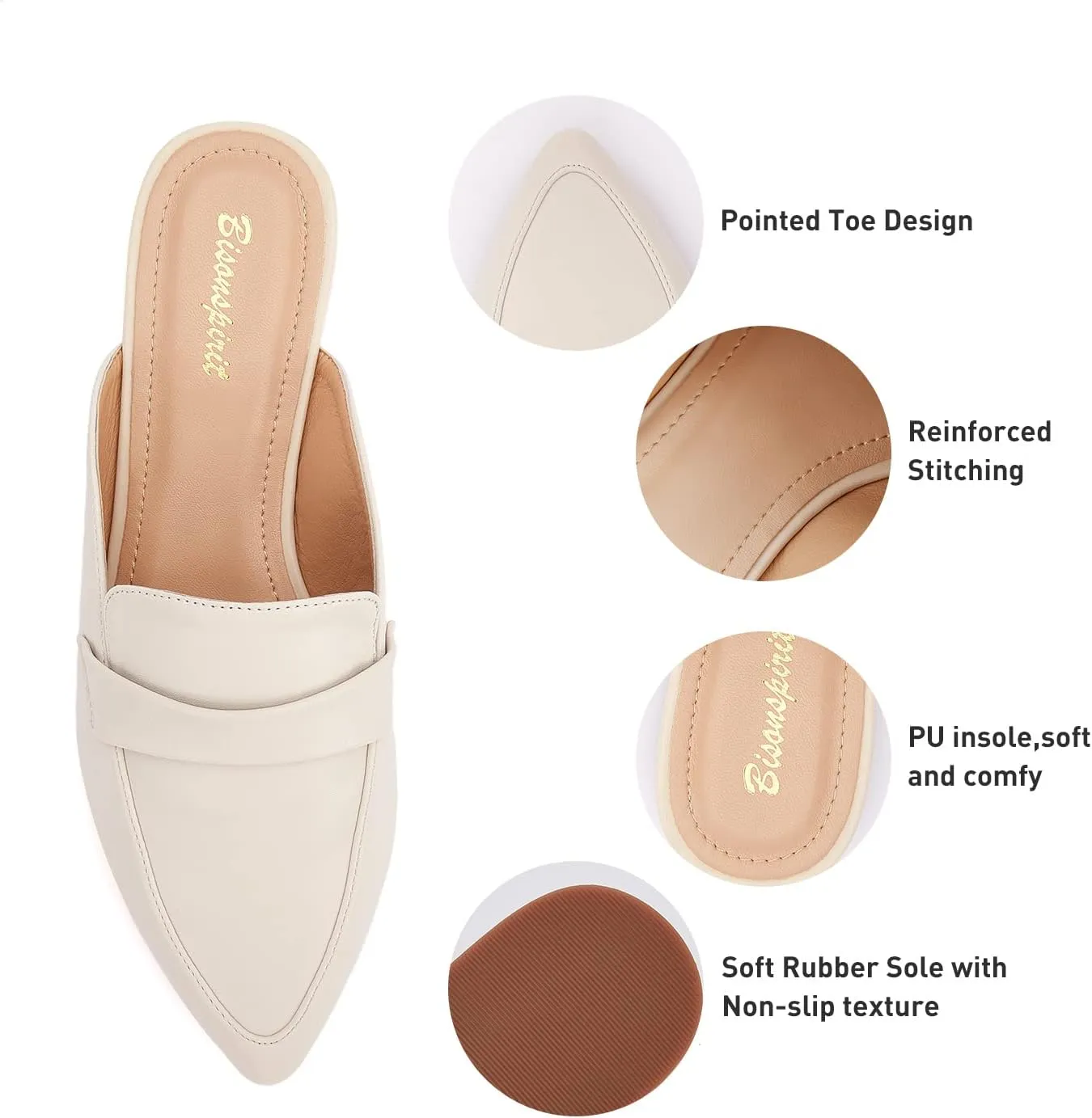 Mules for Women Flats Pointed Toe Slip On Mules Comfortable Loafer Shoes