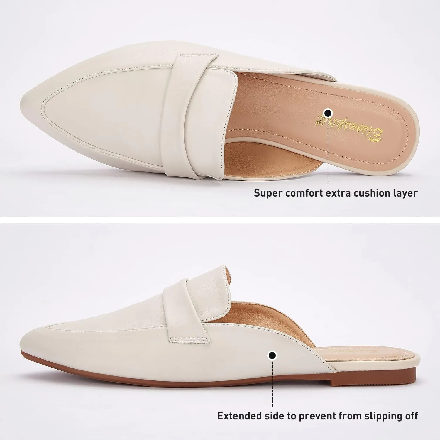Mules for Women Flats Pointed Toe Slip On Mules Comfortable Loafer Shoes