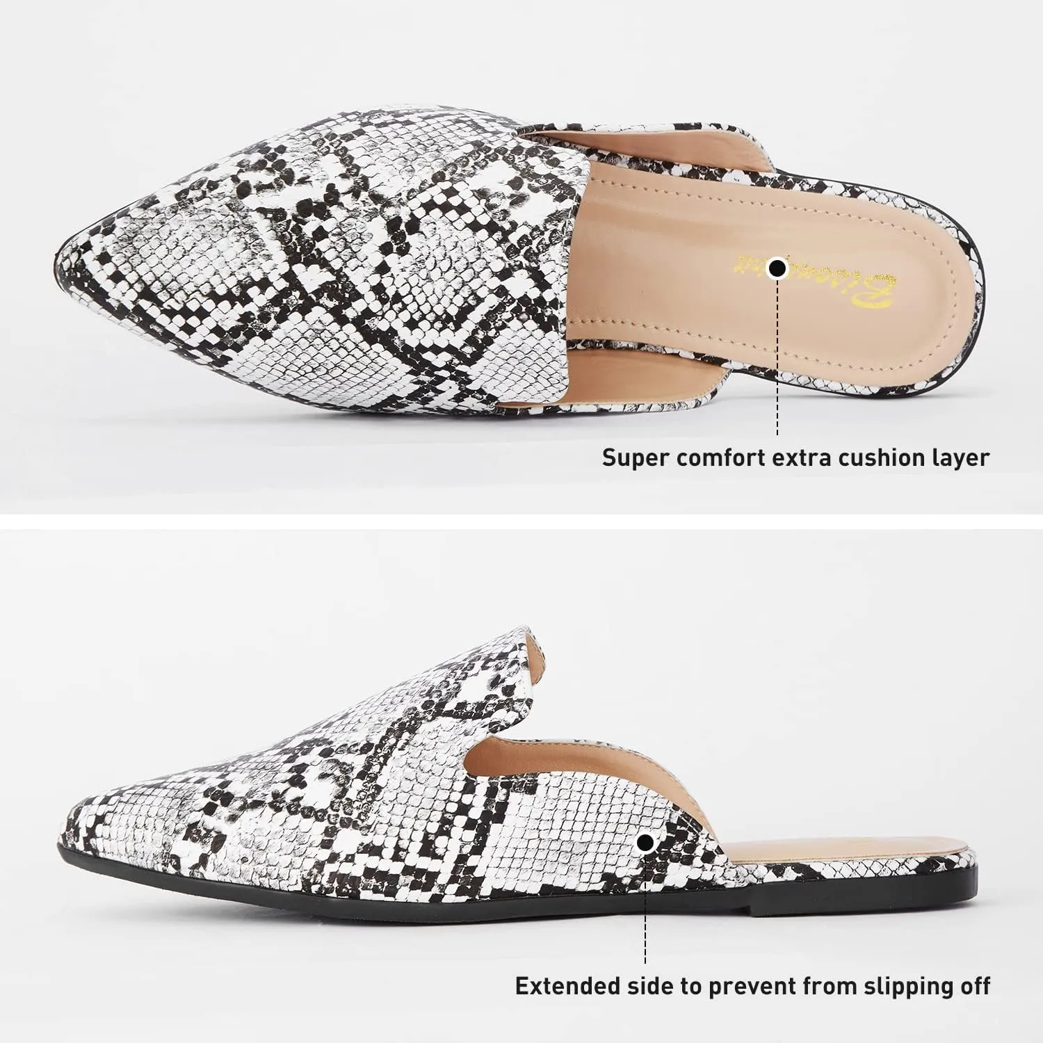 Mules for Women Flats Pointed Toe Slip On Slides Loafer Shoes
