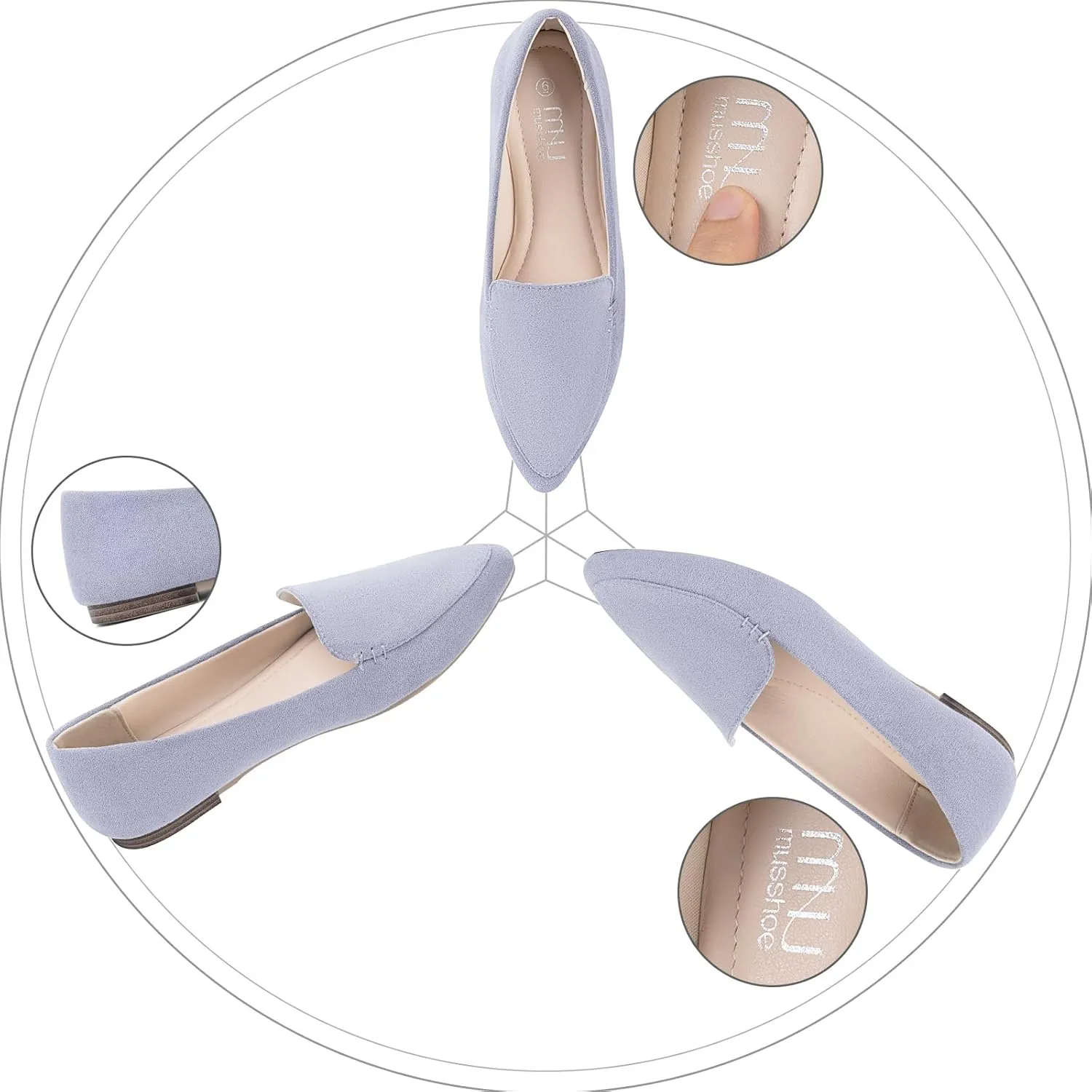 MUSSHOE Loafers for Women Comfortable Pointed Toe Memory Foam Women's Loafers
