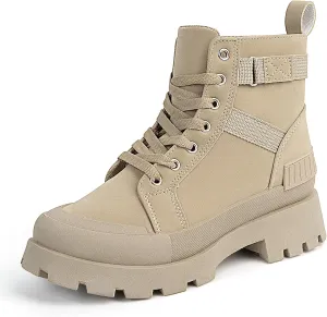 MUSSHOE Womens Combat Boots Fashion Ankle Boots for Women Lace up Heel Lug Sole