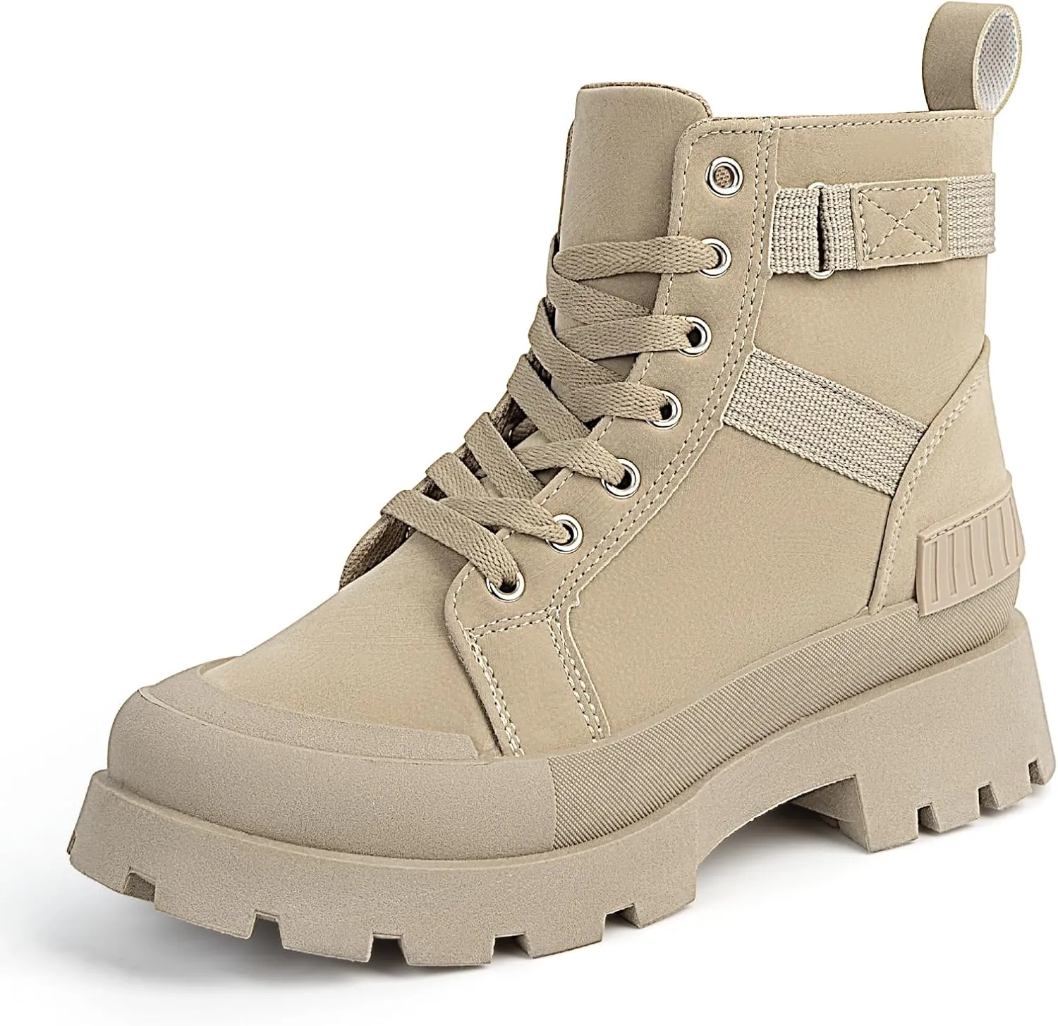 MUSSHOE Womens Combat Boots Fashion Ankle Boots for Women Lace up Heel Lug Sole
