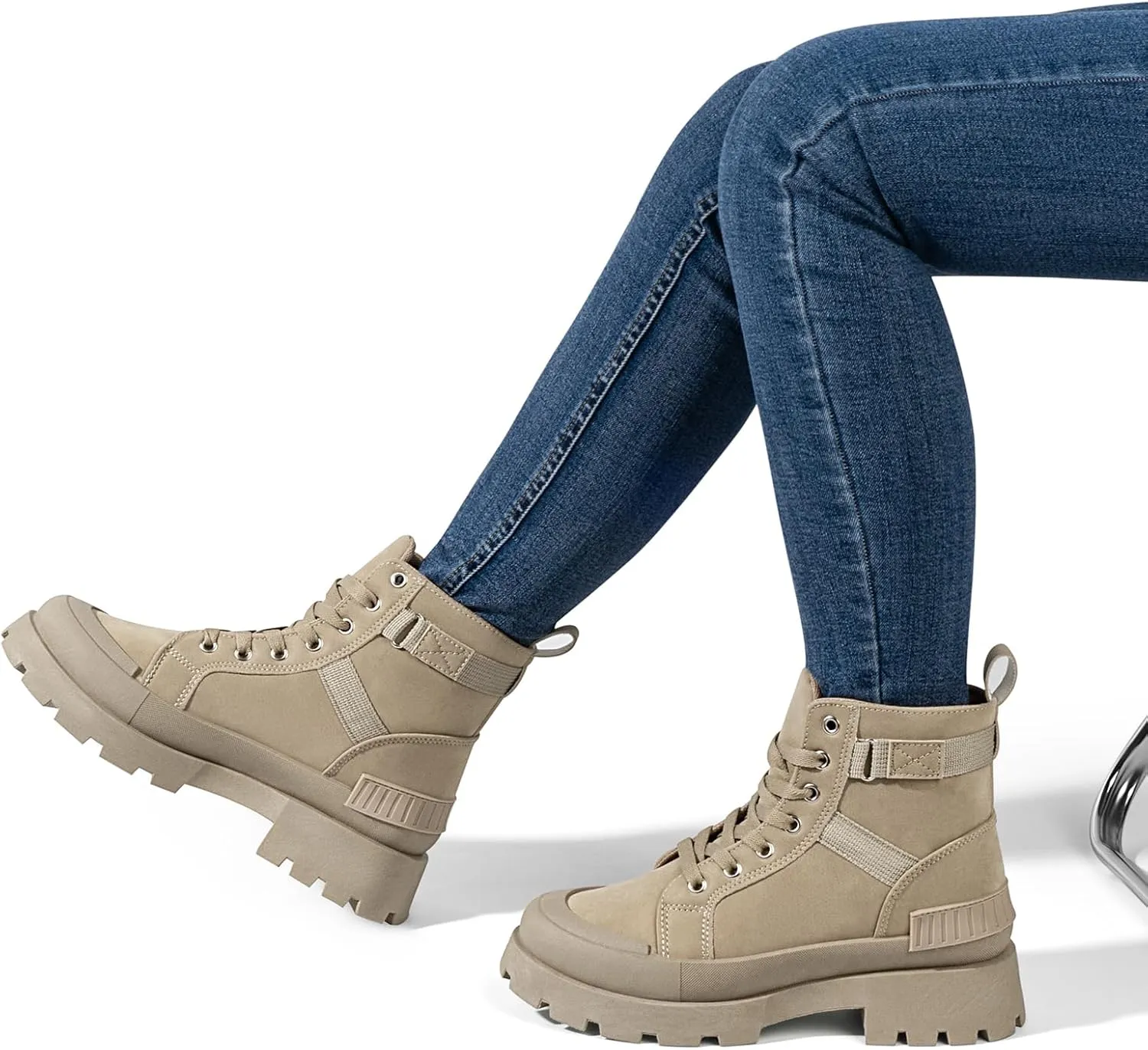MUSSHOE Womens Combat Boots Fashion Ankle Boots for Women Lace up Heel Lug Sole