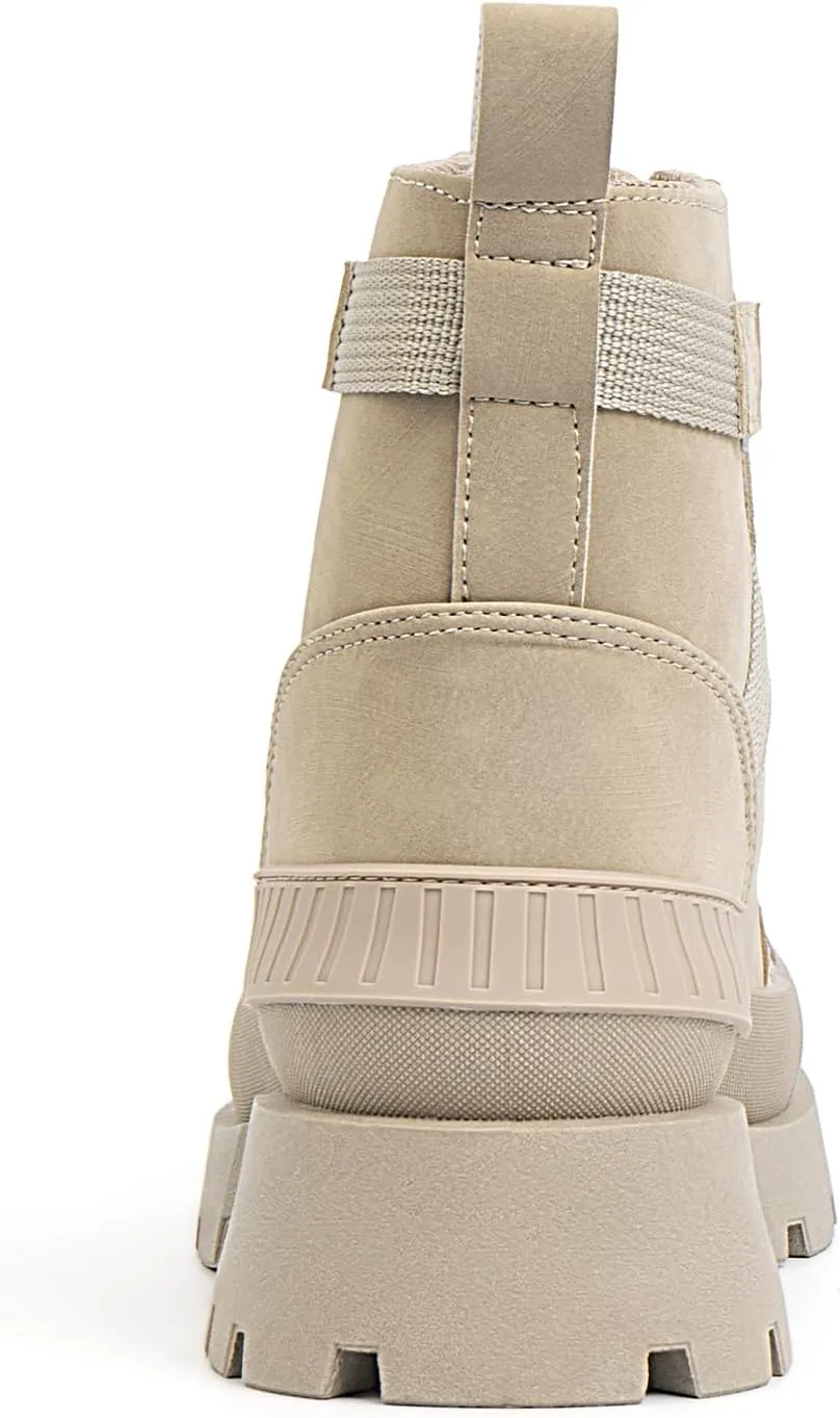 MUSSHOE Womens Combat Boots Fashion Ankle Boots for Women Lace up Heel Lug Sole