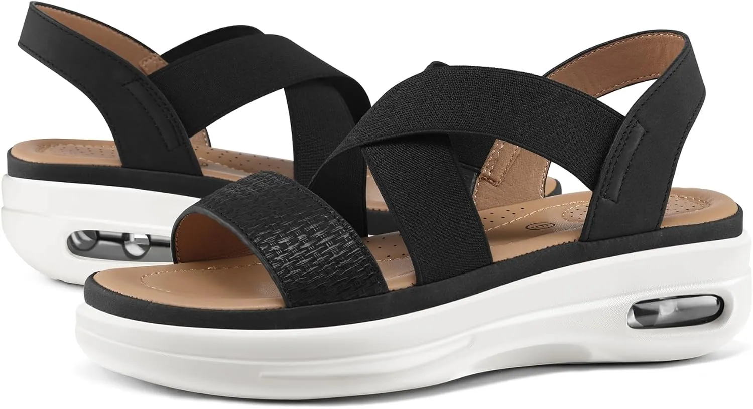 mysoft Women's Comfortable Walking Sandals Air Cushion Sport Slingback Elastic Band Platform Shoes