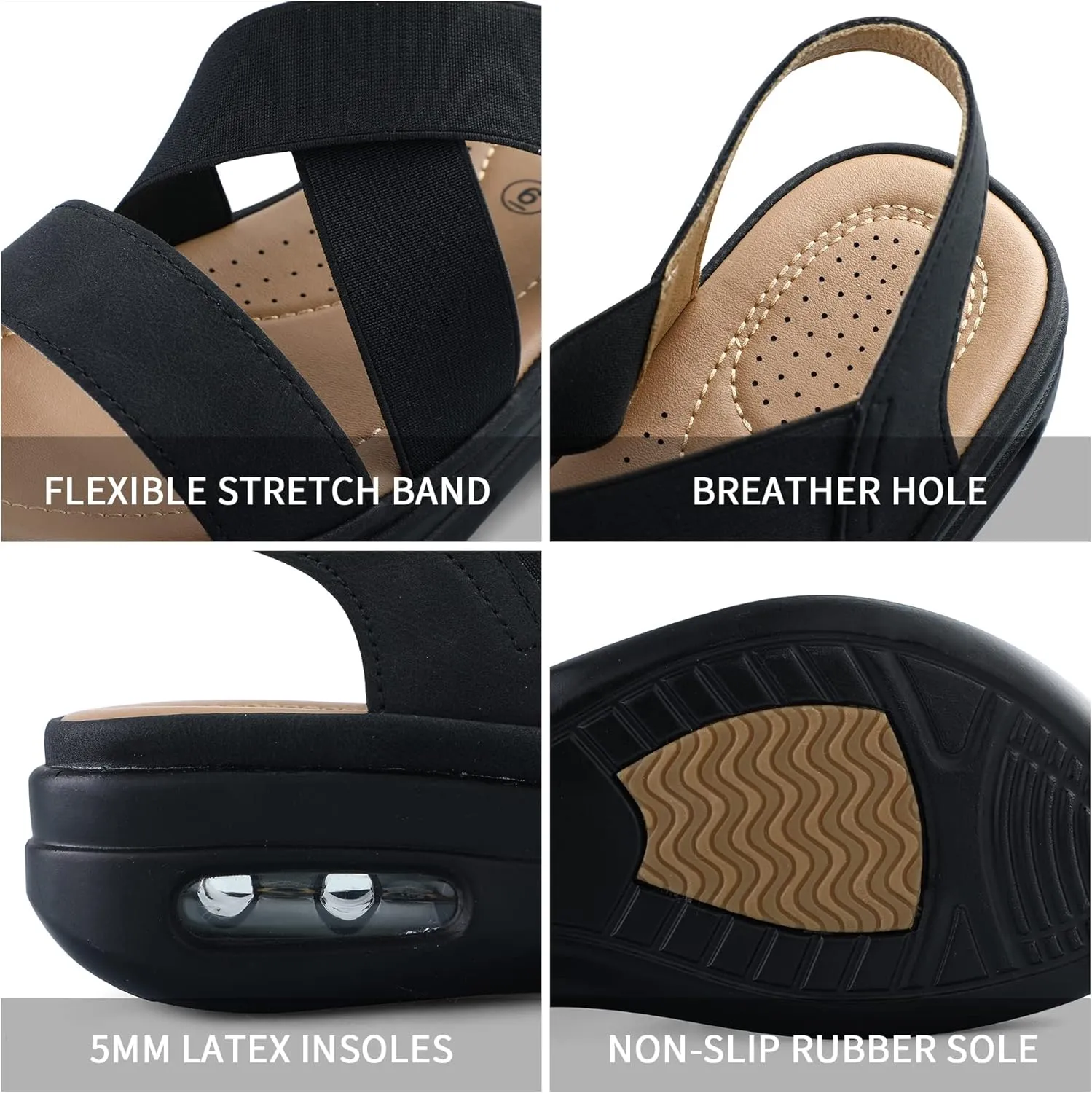 mysoft Women's Comfortable Walking Sandals Air Cushion Sport Slingback Elastic Band Platform Shoes