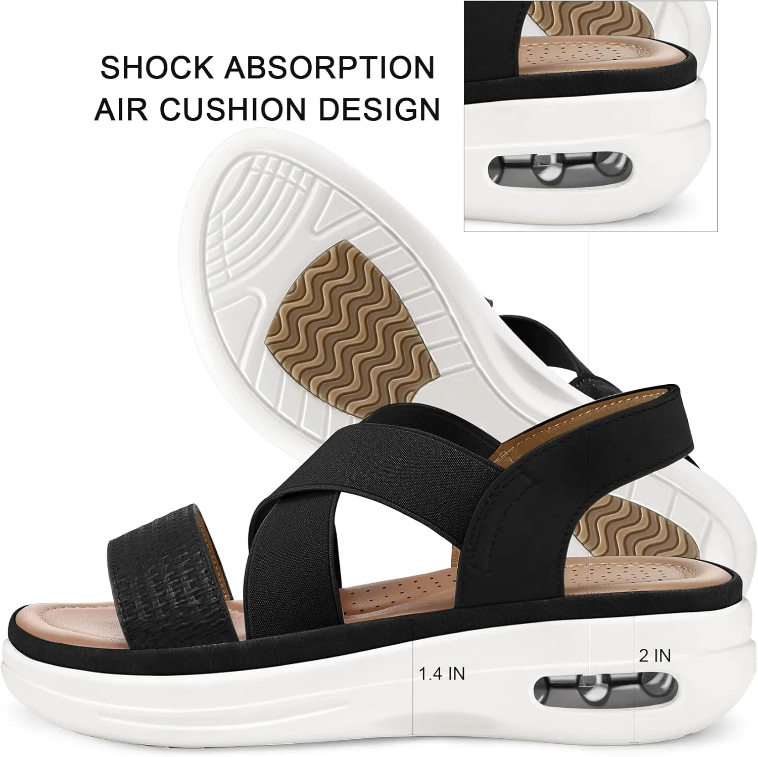 mysoft Women's Comfortable Walking Sandals Air Cushion Sport Slingback Elastic Band Platform Shoes
