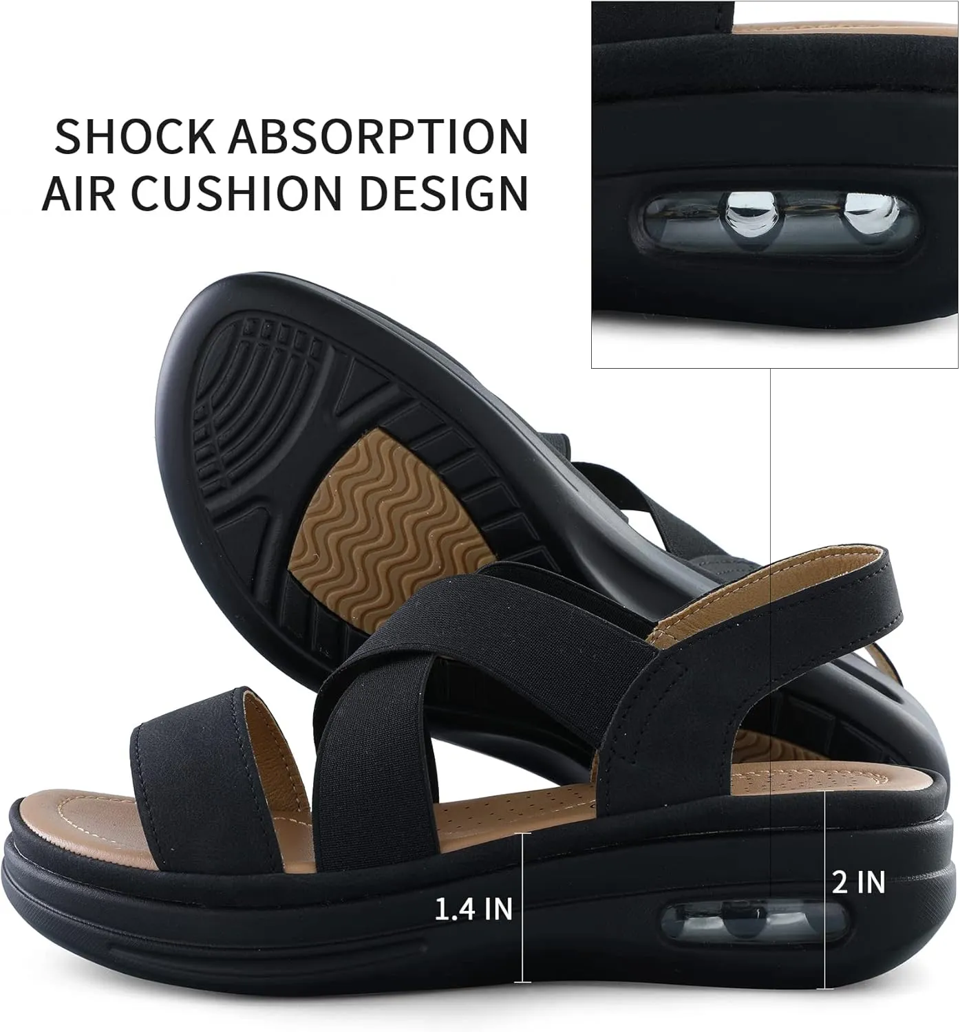 mysoft Women's Comfortable Walking Sandals Air Cushion Sport Slingback Elastic Band Platform Shoes