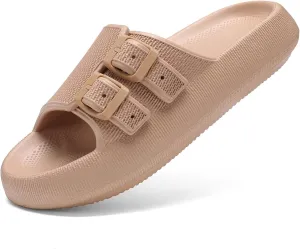 NineCiFun Women's Slide Sandals for Comfortable Soft Cloud Slides - Adjustable Non-Slip Flat Sandals for Women and Men - Slip On Slippers Pillow Slippers