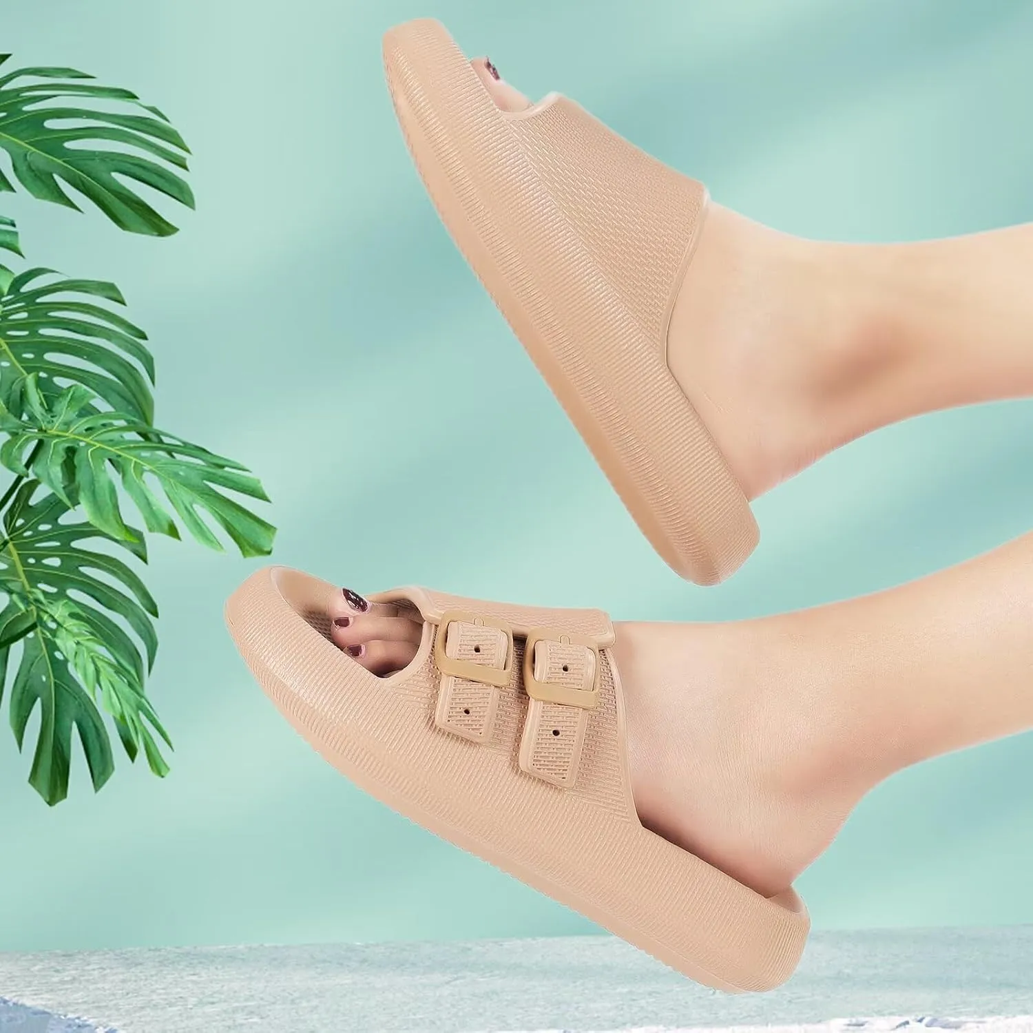 NineCiFun Women's Slide Sandals for Comfortable Soft Cloud Slides - Adjustable Non-Slip Flat Sandals for Women and Men - Slip On Slippers Pillow Slippers