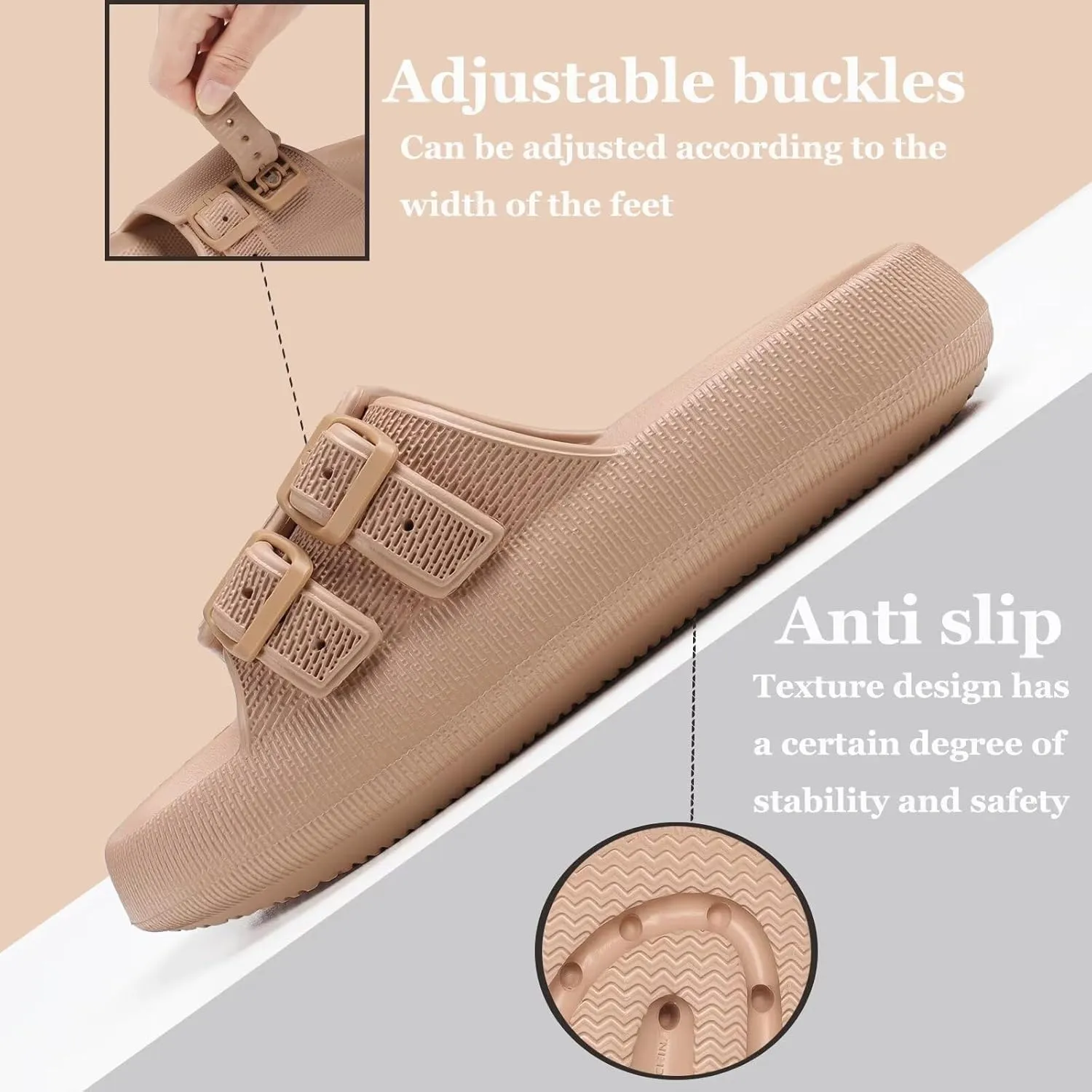 NineCiFun Women's Slide Sandals for Comfortable Soft Cloud Slides - Adjustable Non-Slip Flat Sandals for Women and Men - Slip On Slippers Pillow Slippers