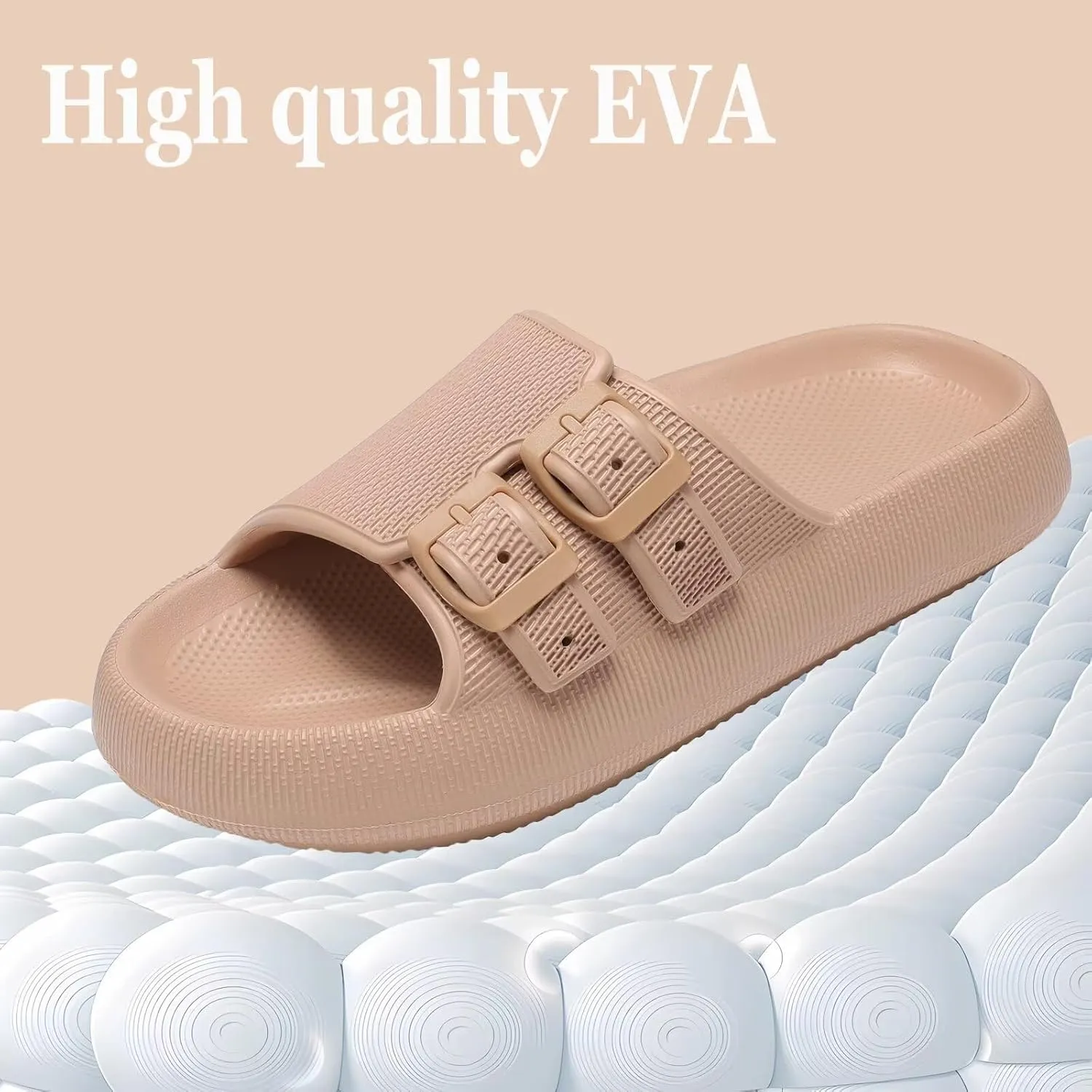 NineCiFun Women's Slide Sandals for Comfortable Soft Cloud Slides - Adjustable Non-Slip Flat Sandals for Women and Men - Slip On Slippers Pillow Slippers