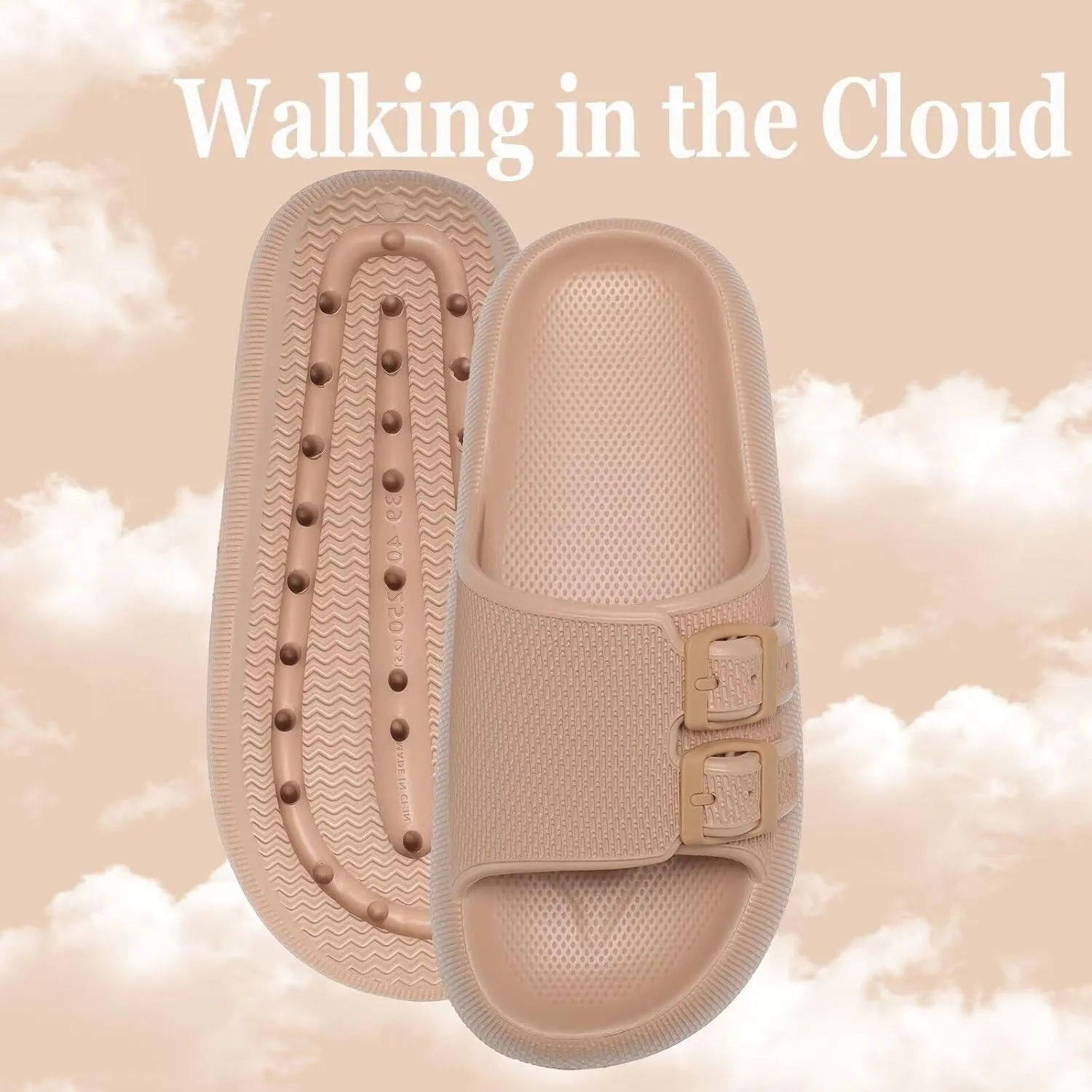 NineCiFun Women's Slide Sandals for Comfortable Soft Cloud Slides - Adjustable Non-Slip Flat Sandals for Women and Men - Slip On Slippers Pillow Slippers