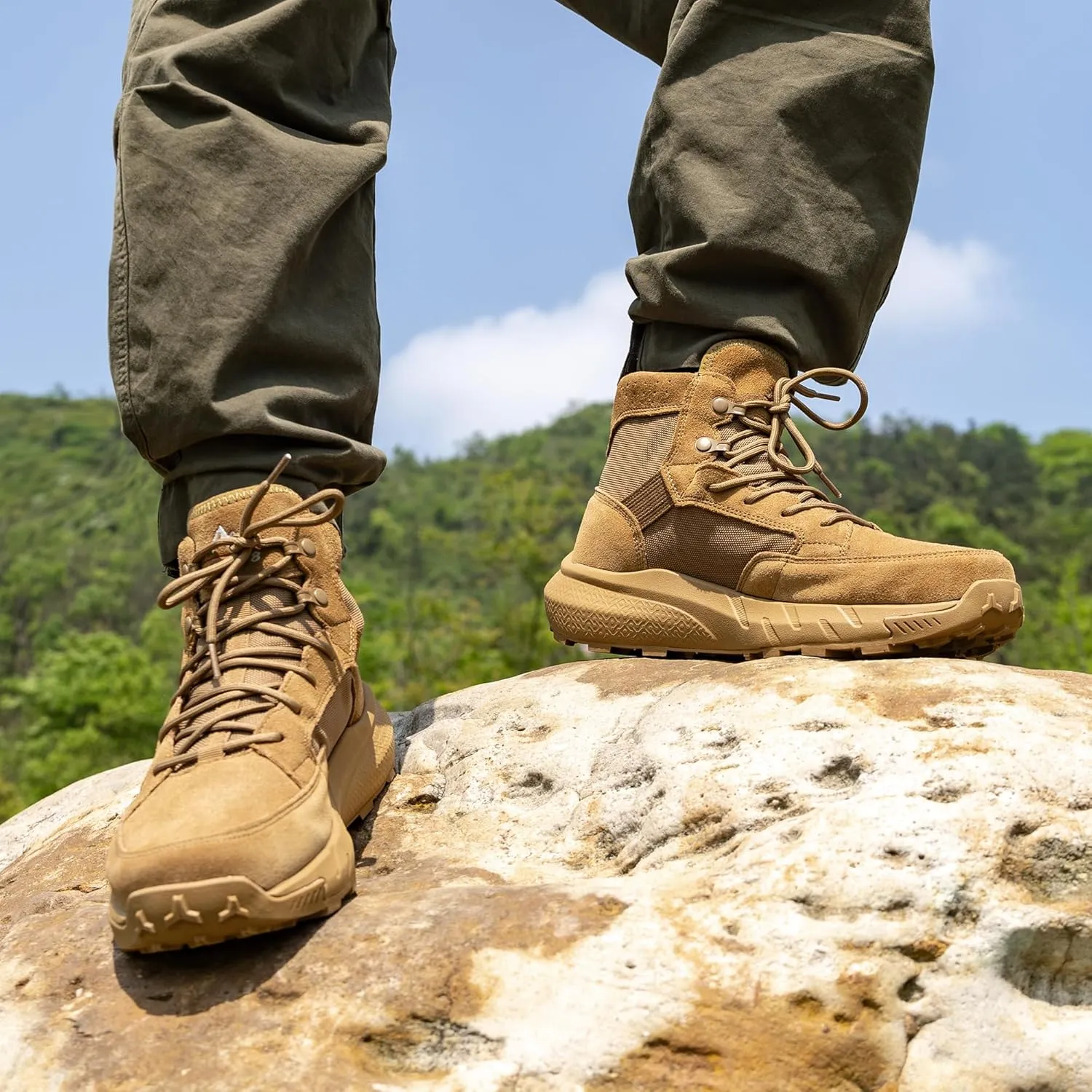 NORTIV 8 Men's Lightweight Casual Work Boots Leather Military Outdoor Hiking Motorcycle Combat Boots Commando