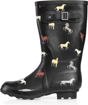 NORTY Women's Hurricane Rain Boots - Mid-Calf Length - Glossy Matte Waterproof Rubber Shoes