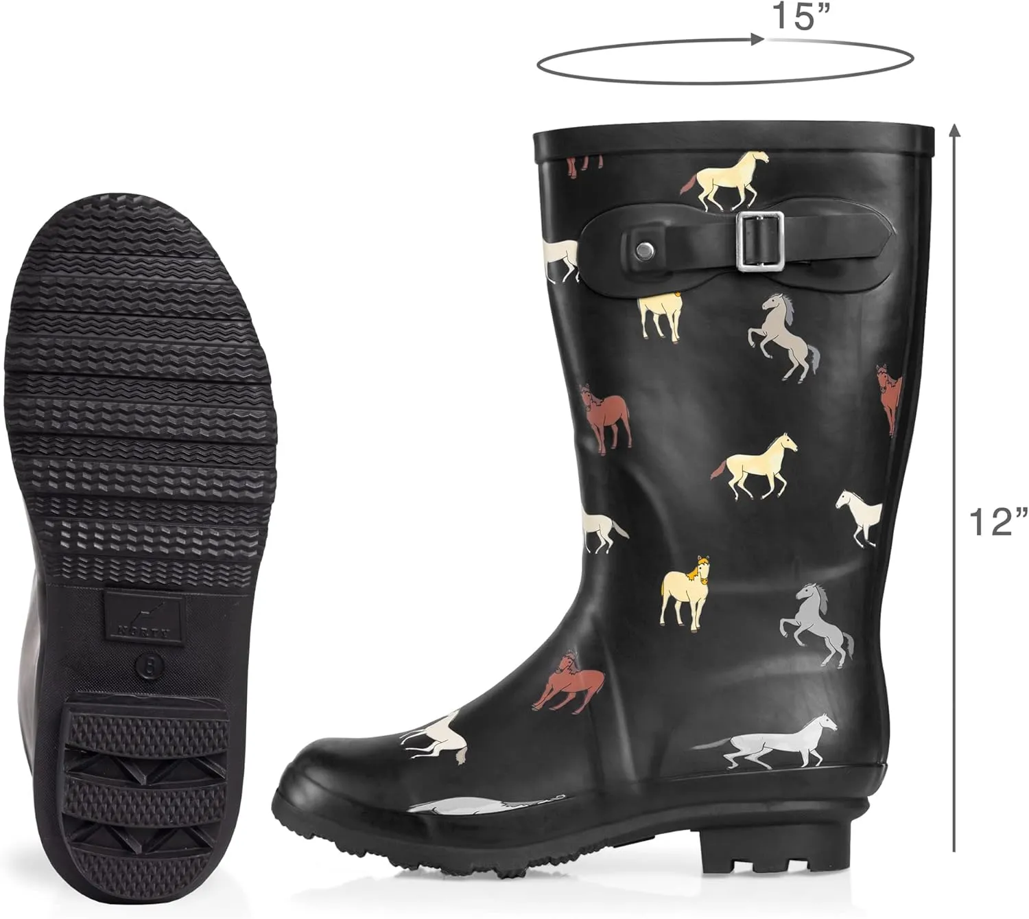 NORTY Women's Hurricane Rain Boots - Mid-Calf Length - Glossy Matte Waterproof Rubber Shoes