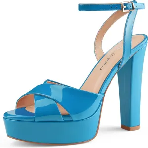 Oh Mispares Block High Heel Sandals for Women Peep Toe Platform Cross Strappy Sexy Heeled Gold Slingback Heels for Dress Jeans Summer Weddings