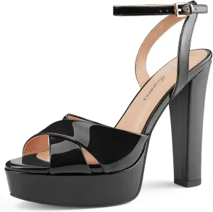 Oh Mispares Block High Heel Sandals for Women Peep Toe Platform Cross Strappy Sexy Heeled Gold Slingback Heels for Dress Jeans Summer Weddings