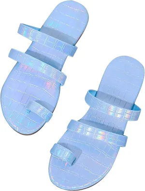 oiangi Colorful Straps Sandals for Women Trendy Casual Toe Ring Open Toe Slip-on Flats Slippers Lightweight Comfortable Beach Home Shoes Flip Flops