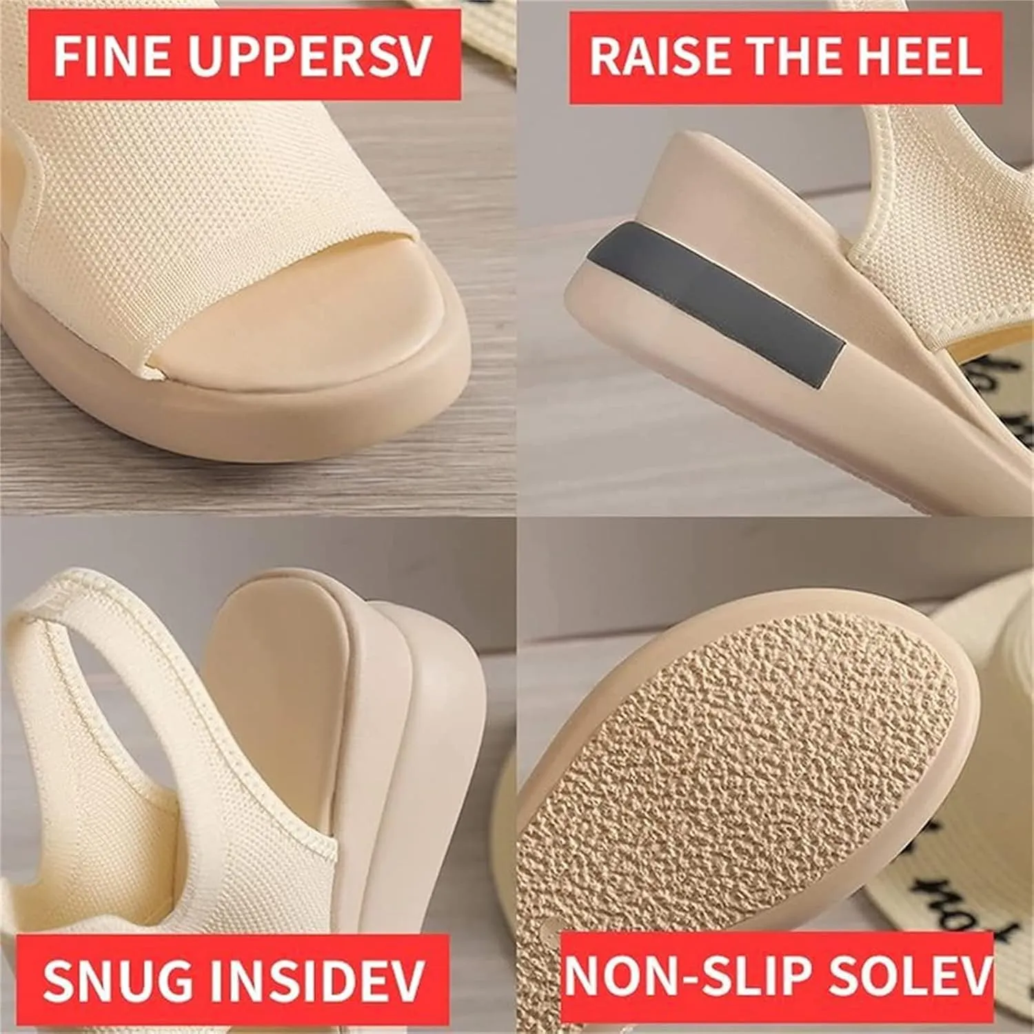 OMIREL Womens Wedge Flip Flops Sandals with Arch Support Summer Comfortable Platform Knit Fish Mouth Shoes Open Toe Elastic Ankle Strap Mesh Orthopedic Beach Sandals Shoes,Black,EU35/US4.5
