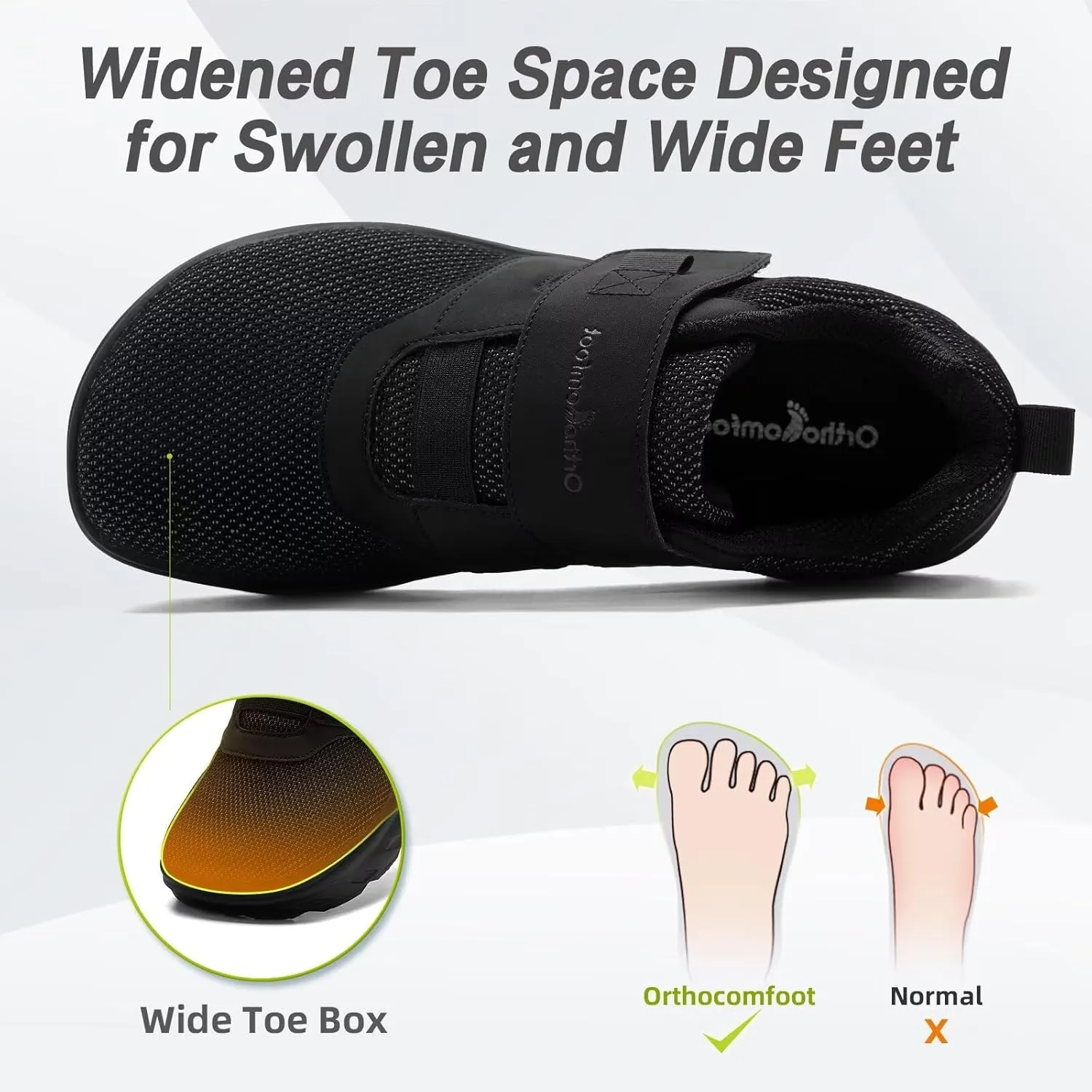 OrthoComfoot Women's Orthopedic Diabetic Wide Walking Shoes: Comfortable Casual Arch Support Plantar Fasciitis Loafers, Orthotic High Arch Swollen Feet Adjustable Work Shoes for Ankle and Heel Pain