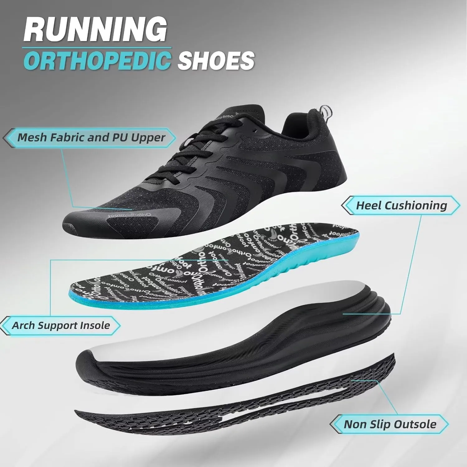 Orthopedic Road Running Shoes for Womens, Comfortable Casual Arch Support Plantar Fasciitis Flat Feet Tennis Walking Shoes, Orthotic Supportive Athletic Sports Sneakers for Foot Heel Pain Relief