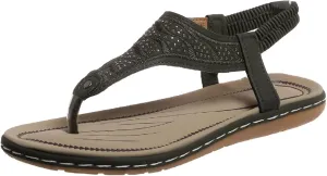 Orthopedic Sandals Women Casual Elastic Strappy Flat Sandals Arch Support T-Strap Walking Thong Flip-Flops Summer Lightweight Ridge Slingback Flat Sandal Comfortable Soft Cushion Shoes